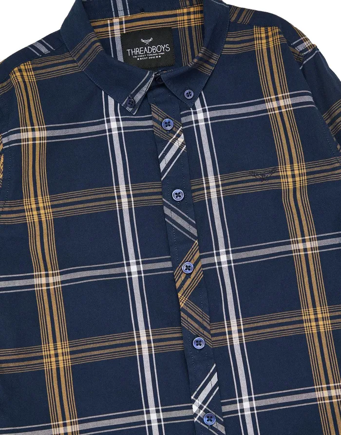 Boys Dark Blue Check Long Sleeve Shirt Dark Blue Threadbare Shirts Boys Dark Blue Check Long Sleeve Shirt Dark Blue Threadbare Shirts