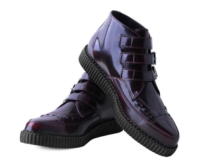 Burgundy RubOff 3Buckle Pointed Creeper Boot Women TUK Shoes Vegan Burgundy RubOff 3Buckle Pointed Creeper Boot Women TUK Shoes Vegan