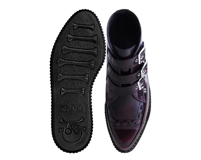 Burgundy RubOff 3Buckle Pointed Creeper Boot Women TUK Shoes Vegan Burgundy RubOff 3Buckle Pointed Creeper Boot Women TUK Shoes Vegan