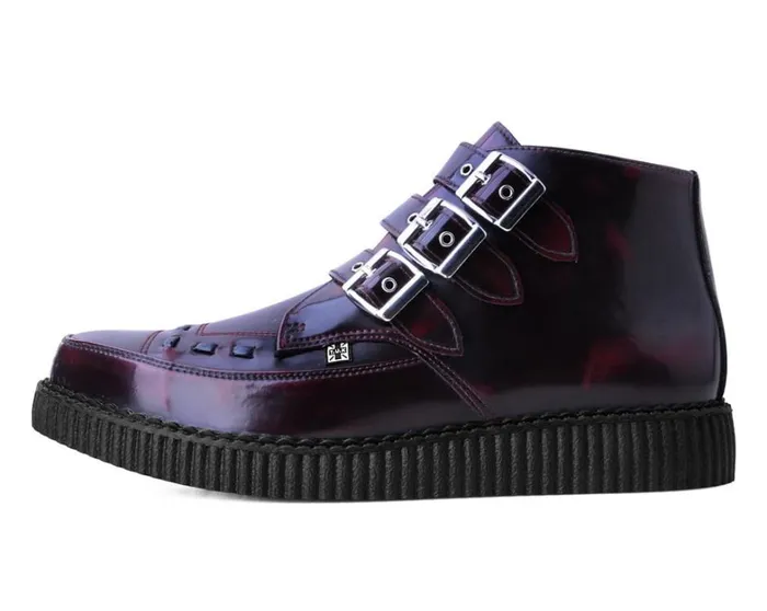 Burgundy RubOff 3Buckle Pointed Creeper Boot Women TUK Shoes Vegan Burgundy RubOff 3Buckle Pointed Creeper Boot Women TUK Shoes Vegan