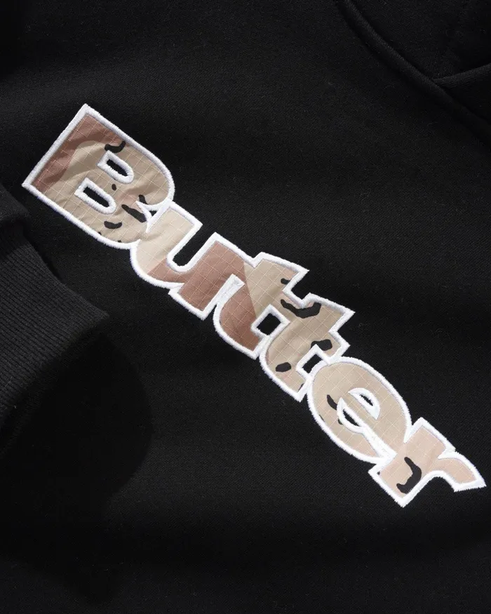 Butter Goods Fleece Men Logo Camo Applique Pullover Hood Black Butter Goods Fleece Men Logo Camo Applique Pullover Hood Black