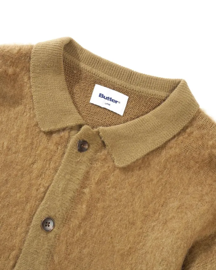 Butter Goods Mohair Button Up Knitted Shirt Tan Men Fleece Butter Goods Mohair Button Up Knitted Shirt Tan Men Fleece
