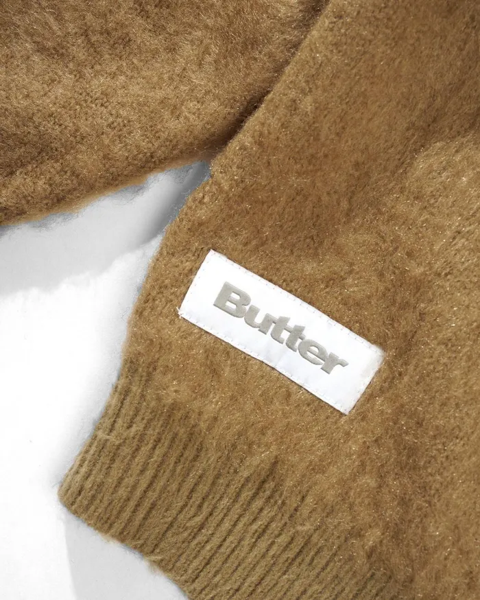 Butter Goods Mohair Button Up Knitted Shirt Tan Men Fleece Butter Goods Mohair Button Up Knitted Shirt Tan Men Fleece