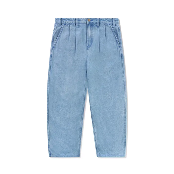 Butter Goods Pants Men Blue Note Pleated Denim Jeans Washed Indigo