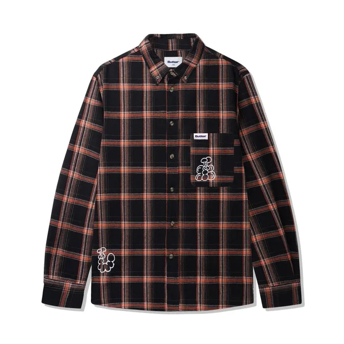 Butter Goods Shirts Men Bugs Flannel Shirt Black
