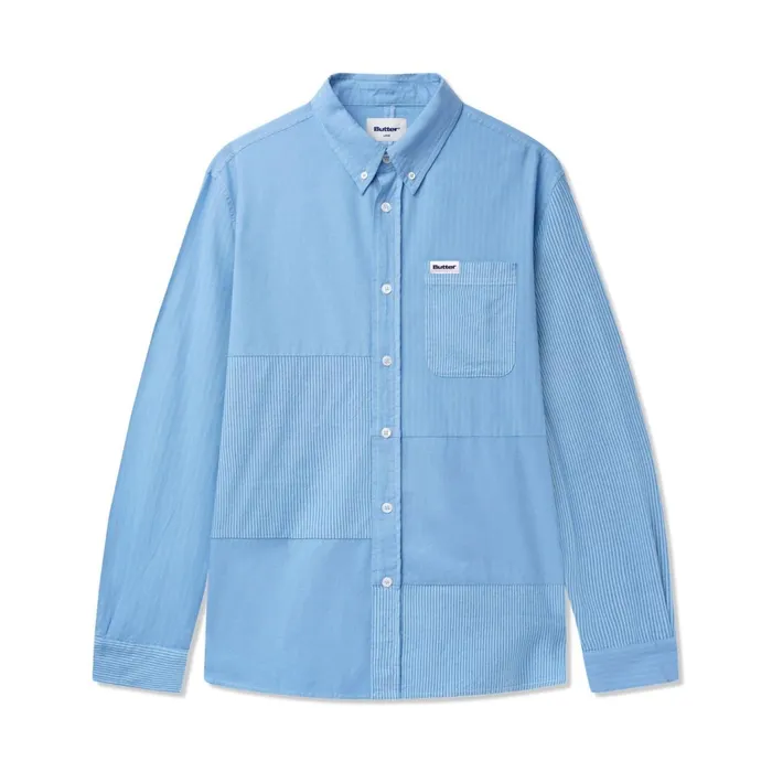 Butter Goods Shirts Men Patchwork Plaid LS Shirt Overdye Blue