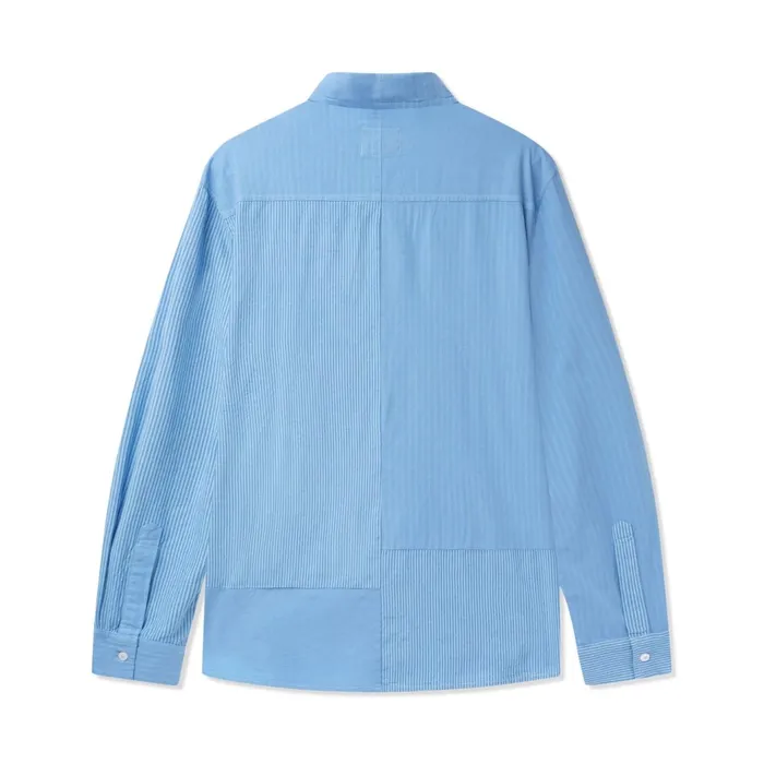 Butter Goods Shirts Men Patchwork Plaid LS Shirt Overdye Blue Butter Goods Shirts Men Patchwork Plaid LS Shirt Overdye Blue