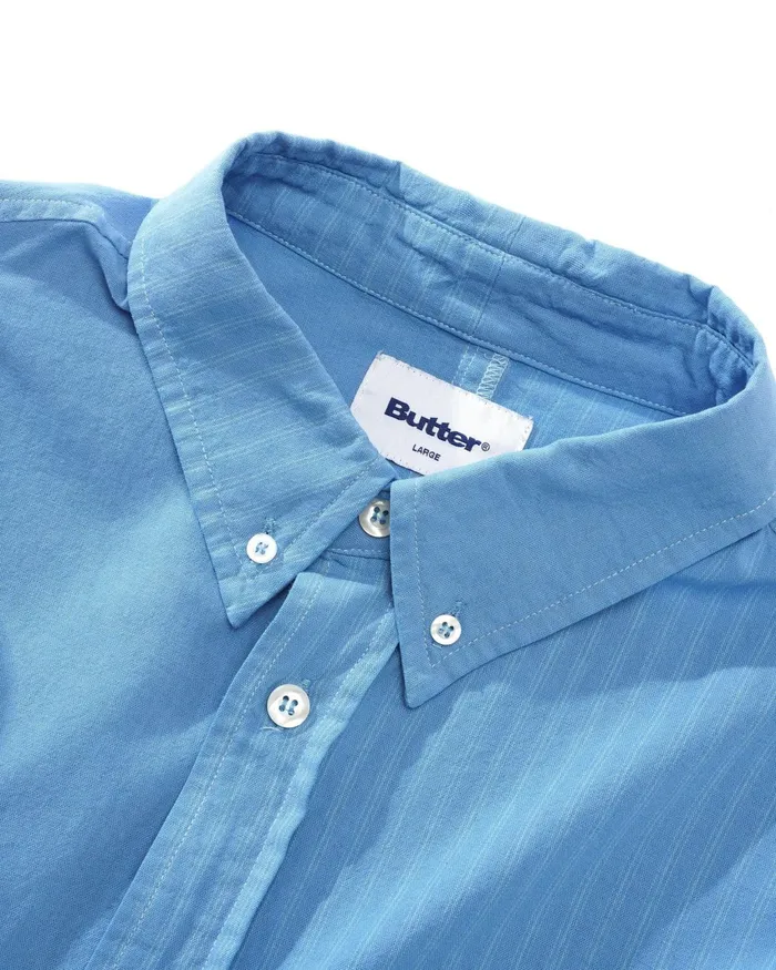 Butter Goods Shirts Men Patchwork Plaid LS Shirt Overdye Blue Butter Goods Shirts Men Patchwork Plaid LS Shirt Overdye Blue