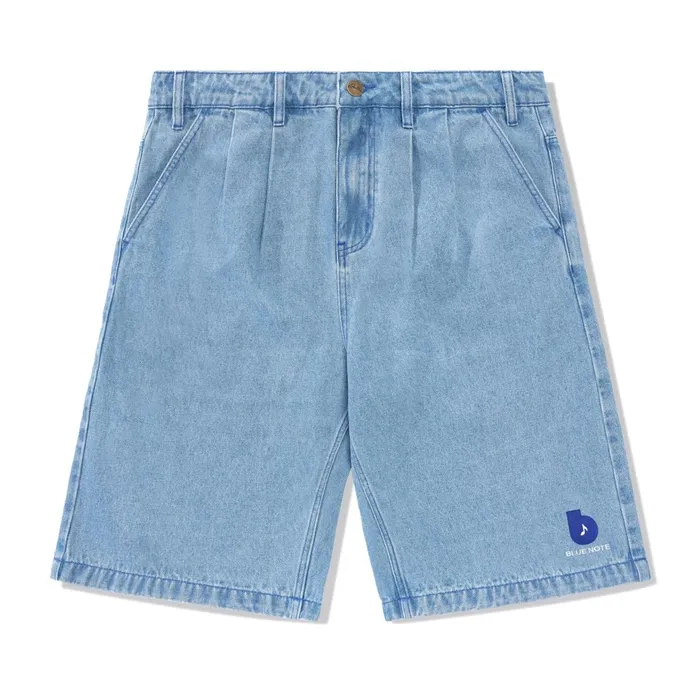 Butter Goods Shorts Men Blue Note Pleated Denim Shorts Washed Indigo