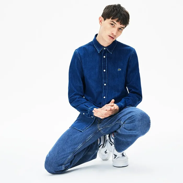 Button Down Shirts Lacoste Mens Loose Fit SnapButton Denim Shirt Blue Near Me Button Down Shirts Lacoste Mens Loose Fit SnapButton Denim Shirt Blue Near Me