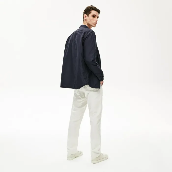Button Down Shirts Lacoste Mens Padded Solid Overshirt Navy Blue Near Me