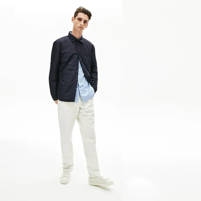 Button Down Shirts Lacoste Mens Padded Solid Overshirt Navy Blue Near Me