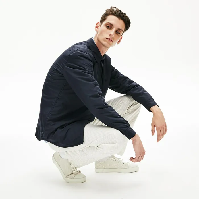 Button Down Shirts Lacoste Mens Padded Solid Overshirt Navy Blue Near Me