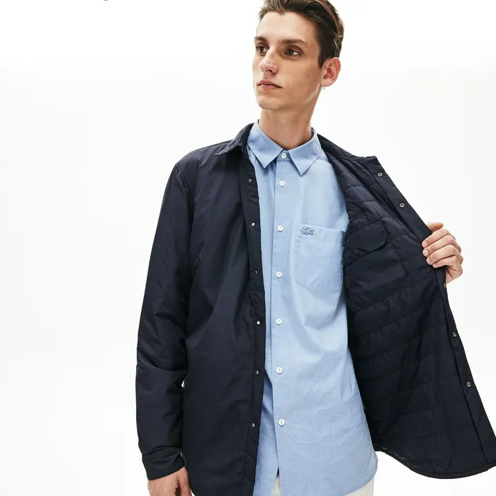Button Down Shirts Lacoste Mens Padded Solid Overshirt Navy Blue Near Me