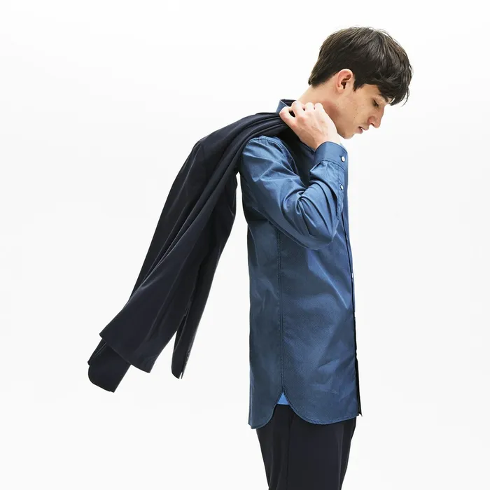 Button Down Shirts Lacoste Mens Slim Fit Cotton Poplin Shirt Navy Blue Shop