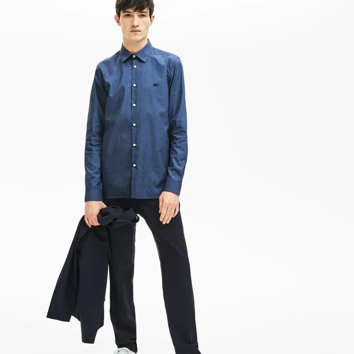 Button Down Shirts Lacoste Mens Slim Fit Cotton Poplin Shirt Navy Blue Shop