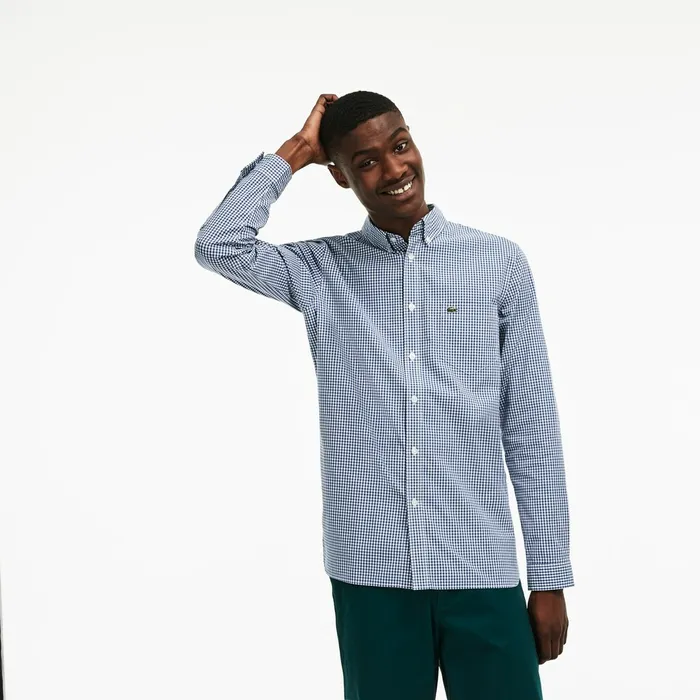 Button Down Shirts Lacoste Mens Slim Fit Gingham Stretch Cotton Poplin Shirt BlueWhite Popular Button Down Shirts Lacoste Mens Slim Fit Gingham Stretch Cotton Poplin Shirt BlueWhite Popular