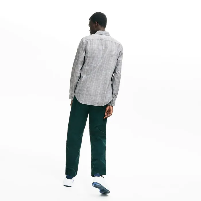 Button Down Shirts Lacoste Mens Slim Fit Glen Plaid Cotton Shirt BlackWhite Casaul