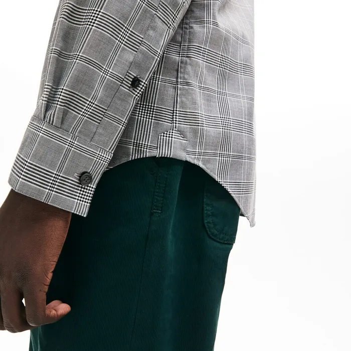 Button Down Shirts Lacoste Mens Slim Fit Glen Plaid Cotton Shirt BlackWhite Casaul