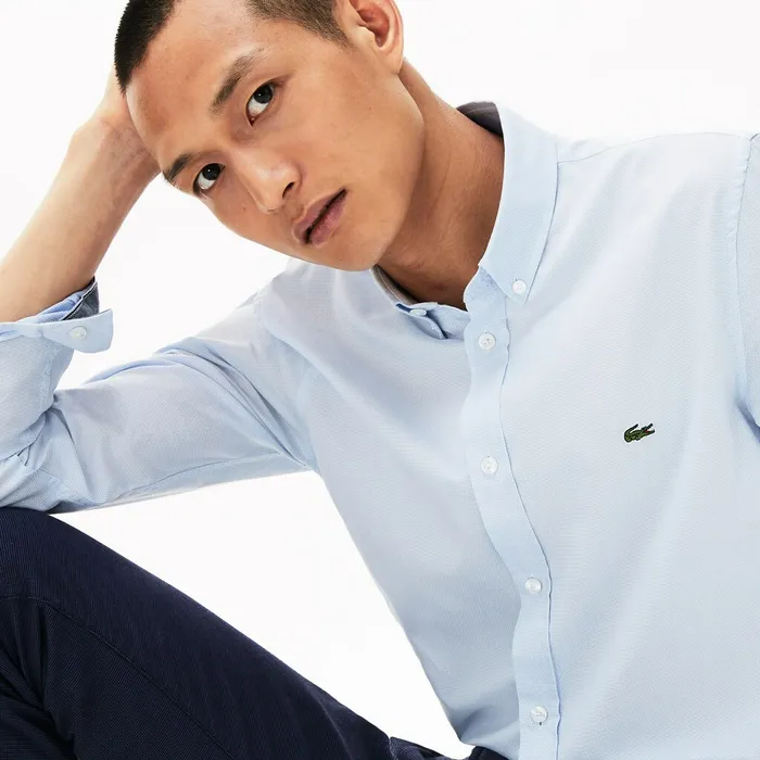 Button Down Shirts Lacoste Mens Slim Fit Polka Dot Cotton Poplin Shirt Light Blue Outlet Factory Button Down Shirts Lacoste Mens Slim Fit Polka Dot Cotton Poplin Shirt Light Blue Outlet Factory