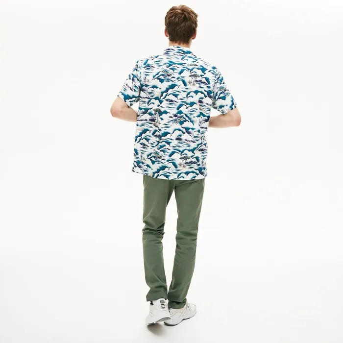 Button Down Shirts Lacoste Mens Southern France Print Cotton Hawaiian Fit Shirt BlueLight PinkWhite Outlet