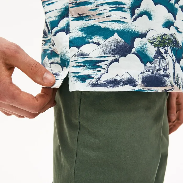 Button Down Shirts Lacoste Mens Southern France Print Cotton Hawaiian Fit Shirt BlueLight PinkWhite Outlet