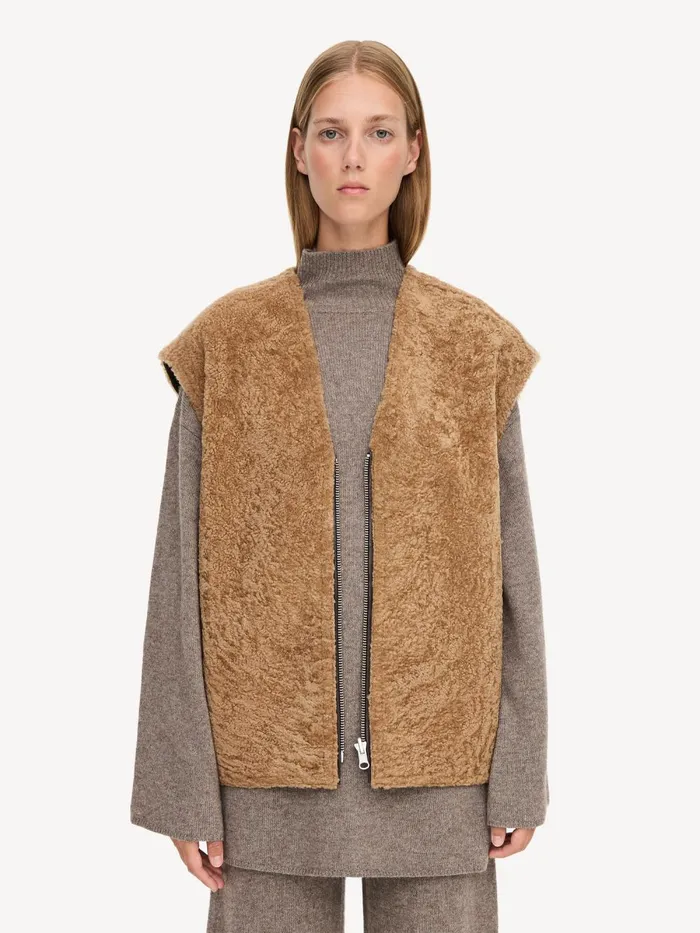 By Malene Birger Blazere Dame Veronicas Vendbar Sherling Vest Tobacco Brown