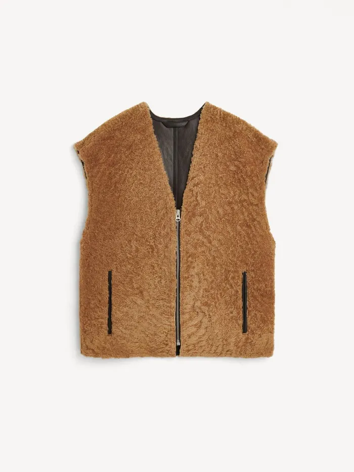 By Malene Birger Blazere Dame Veronicas Vendbar Sherling Vest Tobacco Brown