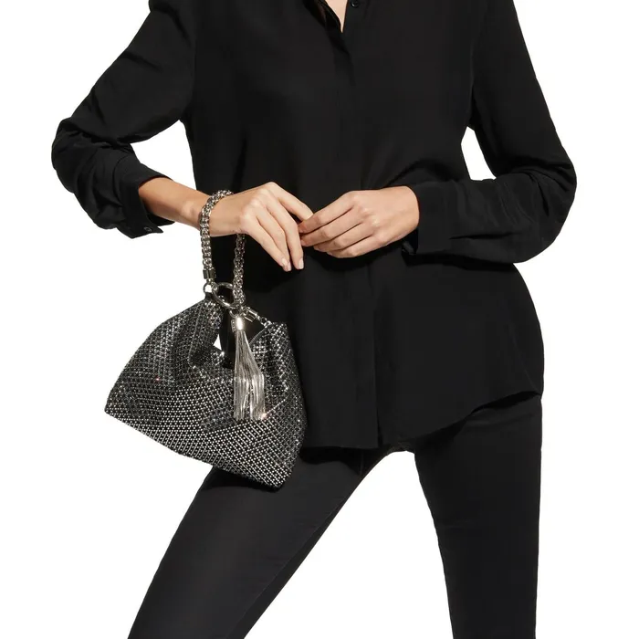 Callie Black Diamond Motif Crystal Hotfix On Suede Clutch Bag Black Women JIMMY CHOO Clutch Bags