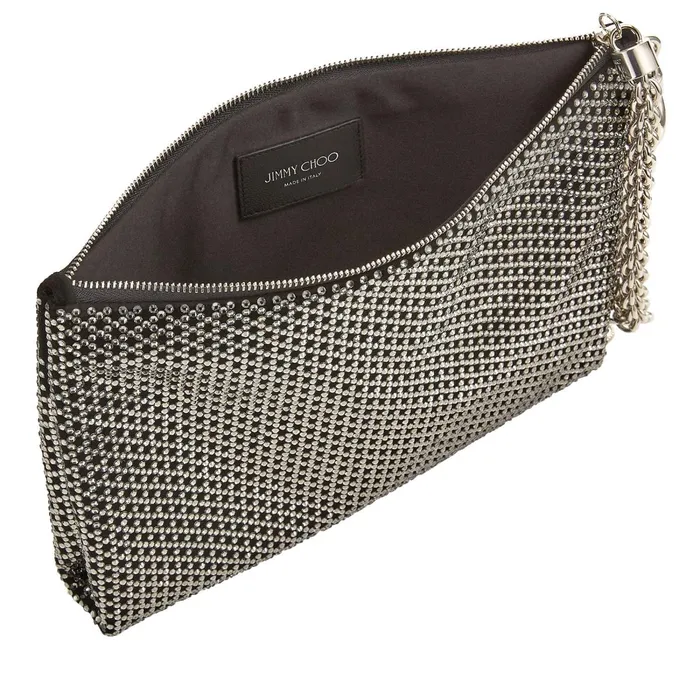 Callie Black Diamond Motif Crystal Hotfix On Suede Clutch Bag Black Women JIMMY CHOO Clutch Bags