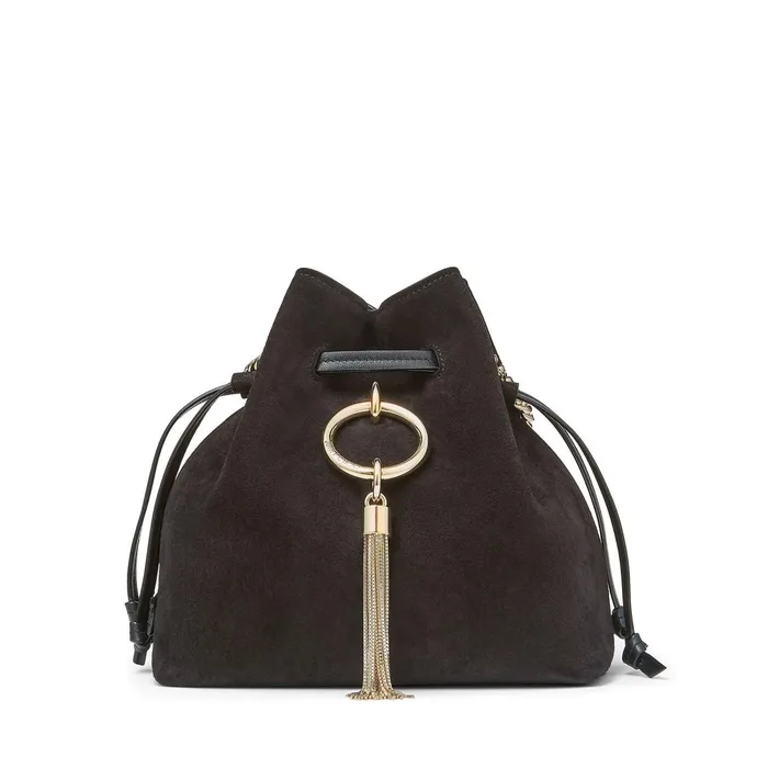 Callie DrawstringS Black Suede Bucket Bag With Chain Strap Black Women JIMMY CHOO Mini Bags Callie DrawstringS Black Suede Bucket Bag With Chain Strap Black Women JIMMY CHOO Mini Bags