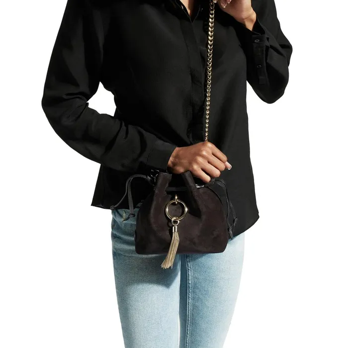 Callie DrawstringS Black Suede Bucket Bag With Chain Strap Black Women JIMMY CHOO Mini Bags