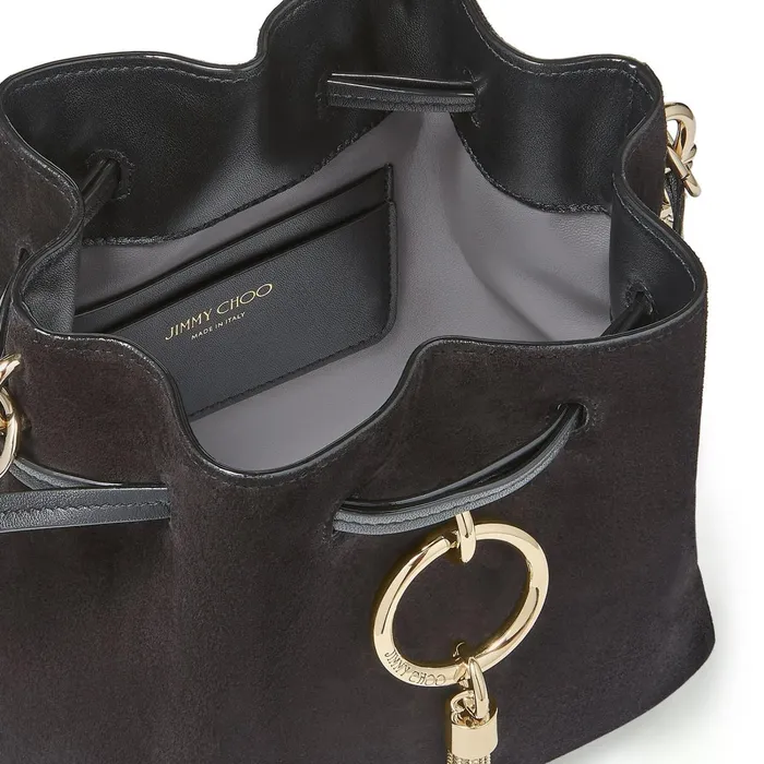 Callie DrawstringS Black Suede Bucket Bag With Chain Strap Black Women JIMMY CHOO Mini Bags