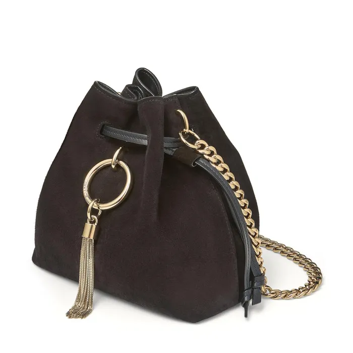 Callie DrawstringS Black Suede Bucket Bag With Chain Strap Black Women JIMMY CHOO Mini Bags