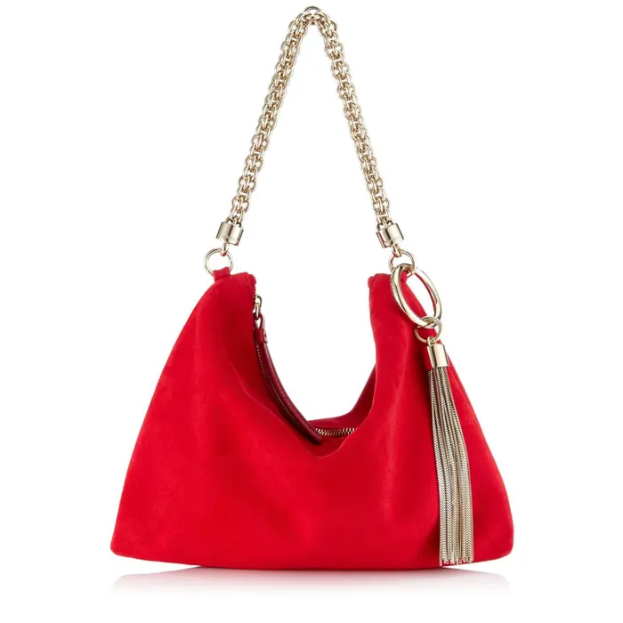 Callie Red Suede Clutch Bag With Chain Strap Red Women JIMMY CHOO Clutch Bags