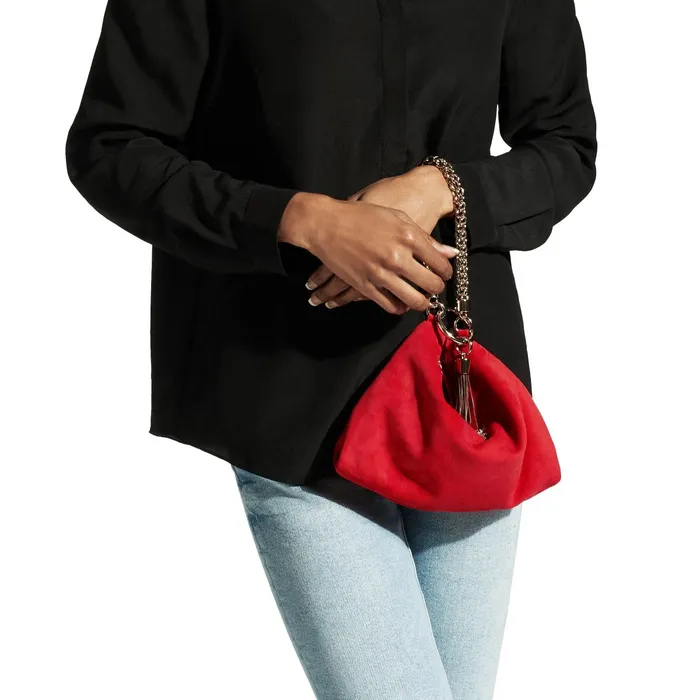 Callie Red Suede Clutch Bag With Chain Strap Red Women JIMMY CHOO Clutch Bags