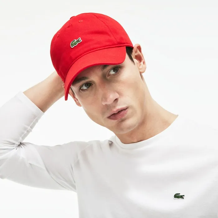 Caps and Hats Lacoste Mens Embroidered Crocodile Cotton Cap Red Shop