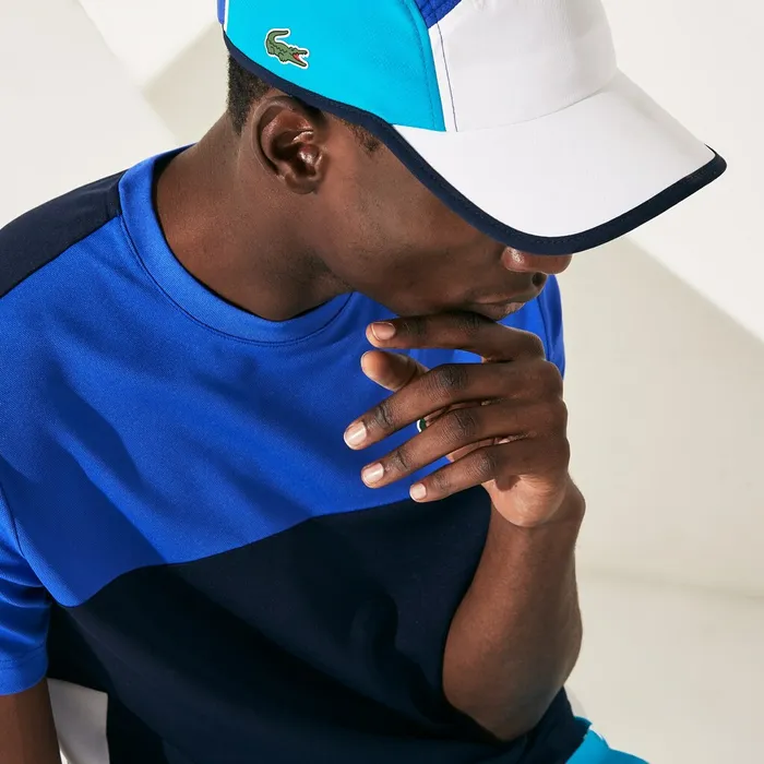 Caps and Hats Lacoste Mens SPORT Lightweight ColorBlock Tennis Cap BlueWhiteTurquoiseNavy Blue Online