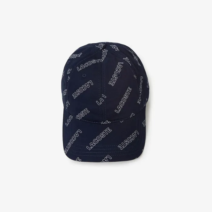Caps and Hats Lacoste Mens Unisex LIVE SignaturePrint Cotton Hat Navy BlueWhite Casaul