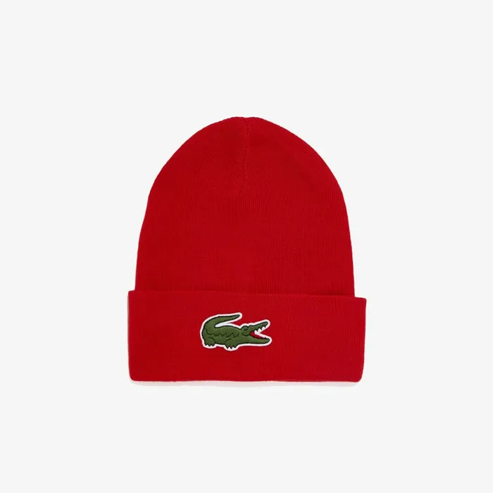 Caps and Hats Lacoste Mens Wool Blend Knit Cap Red Store