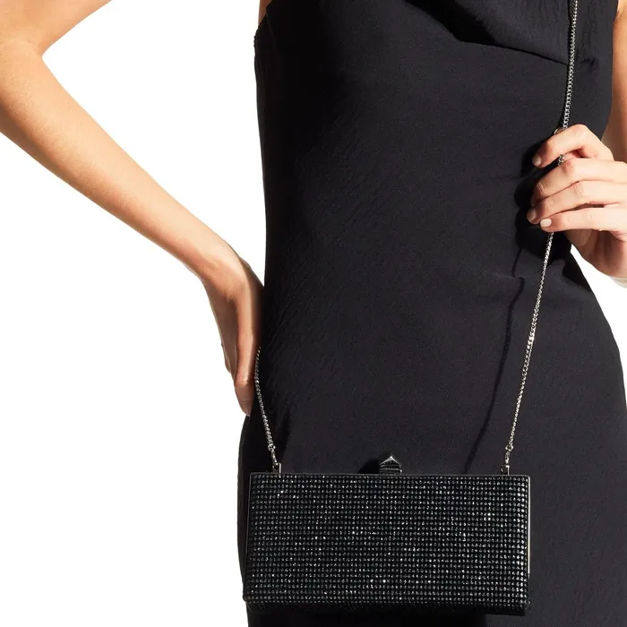 CelesteS Black And Anthracite Glitter Velvet Clutch Bag With Cube Clasp Blackanthracite Women JIMMY CHOO Clutch Bags