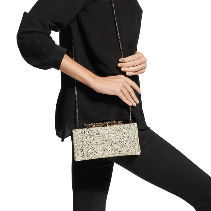 CelesteS Moon Sand Infinity Glitter Fabric Clutch Bag With Jimmy Choo Crystal Clasp Moon Sand Women JIMMY CHOO Clutch Bags