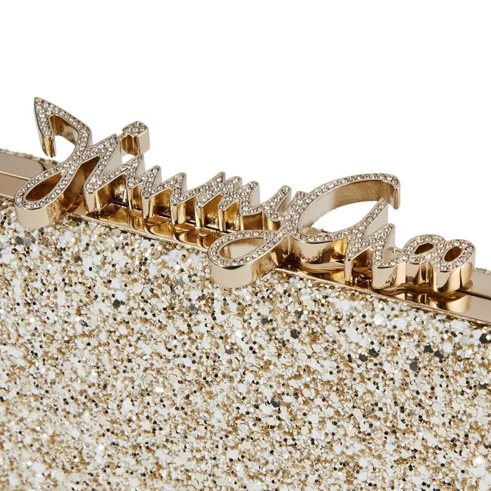 CelesteS Moon Sand Infinity Glitter Fabric Clutch Bag With Jimmy Choo Crystal Clasp Moon Sand Women JIMMY CHOO Clutch Bags