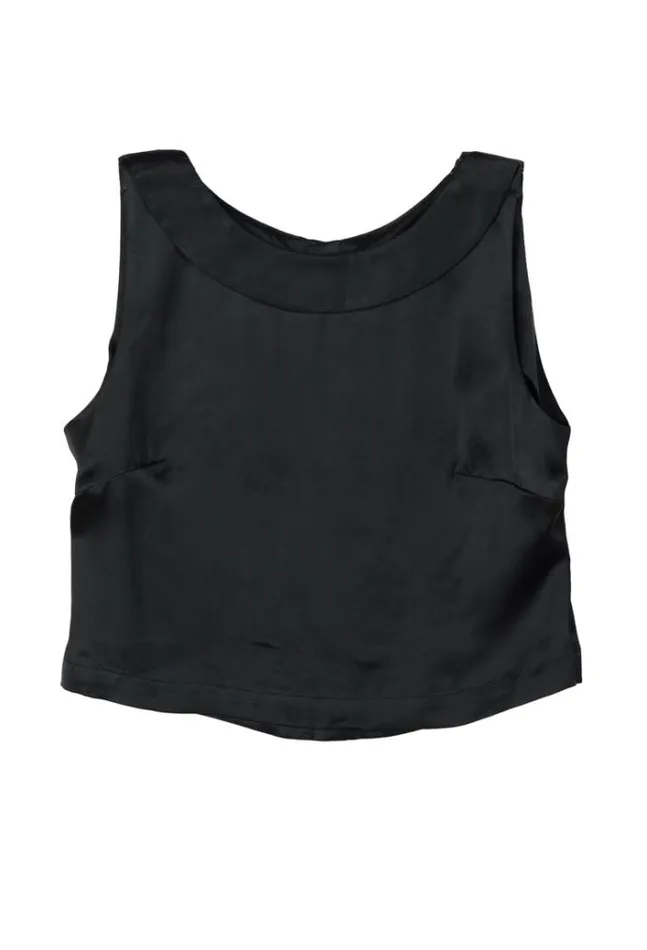 Ciao Lucia Claudine Black Sleeveless Satin Top Women Sleeveless Tops