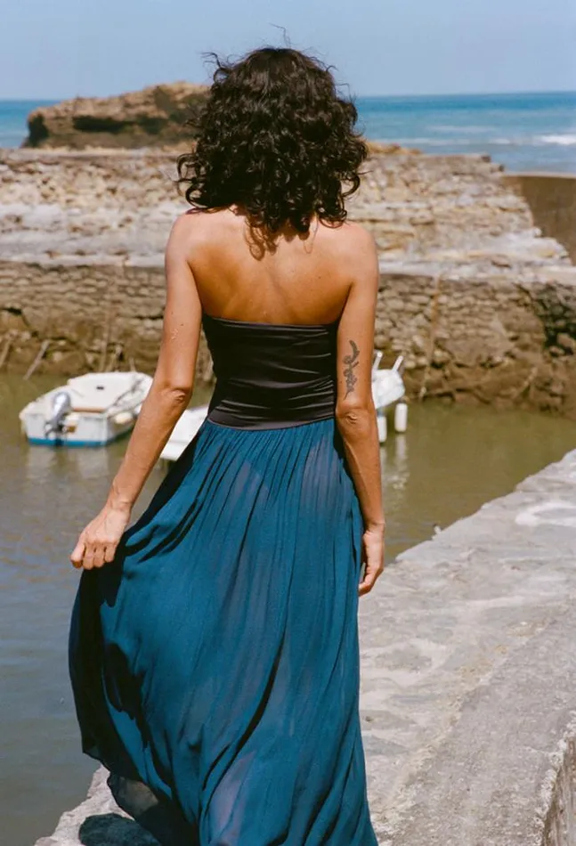 Ciao Lucia Giselle Navy Chiffon And Jersey Strapless Maxi Dress Women Long Dresses