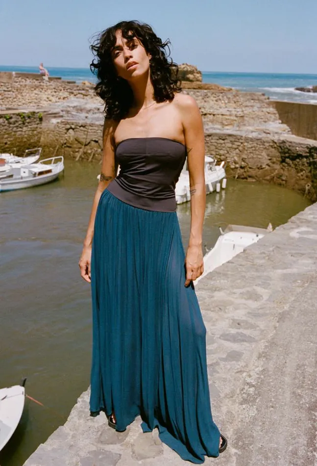 Ciao Lucia Giselle Navy Chiffon And Jersey Strapless Maxi Dress Women Long Dresses