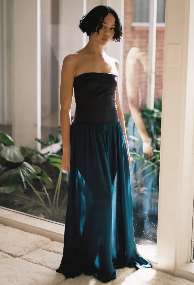 Ciao Lucia Giselle Navy Chiffon And Jersey Strapless Maxi Dress Women Long Dresses