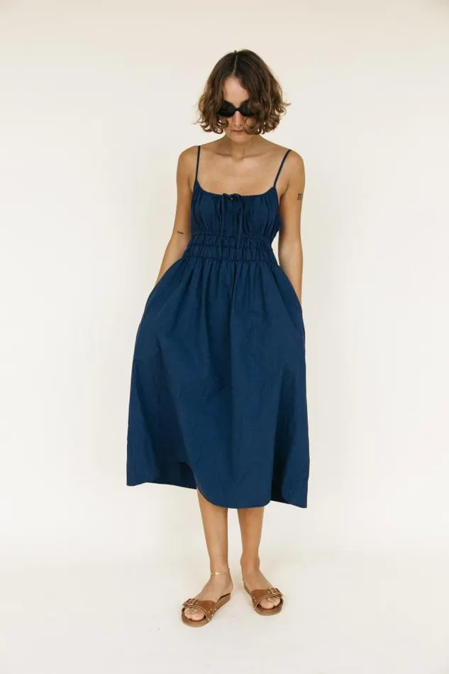 Ciao Lucia Online Gabriela Dress Navy Washed Cotton Women Long Dresses