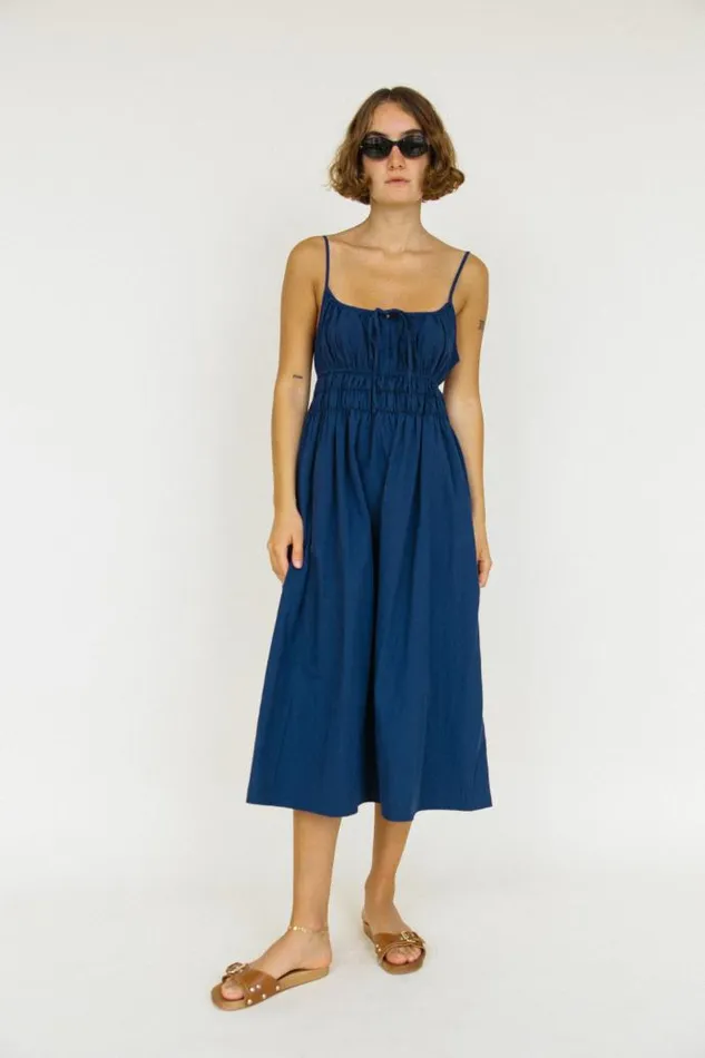 Ciao Lucia Online Gabriela Dress Navy Washed Cotton Women Long Dresses