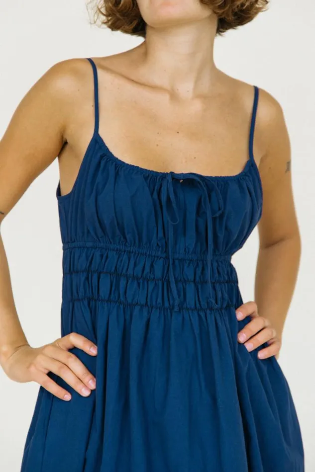 Ciao Lucia Online Gabriela Dress Navy Washed Cotton Women Long Dresses